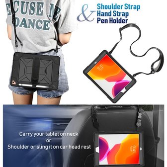 iPad 10.2 (2019) Hand Strap hoes armor case met nekkoord - Zwart