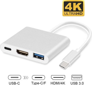 USB C naar HDMI / USB A / USB C adapter voor MacBook, iPad pro (2018 / 2020), e.d. 
