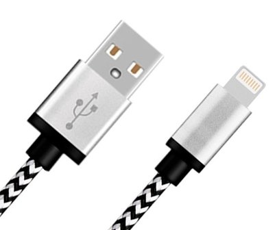Lightning naar USB kabel nylon rugged - zwart wit