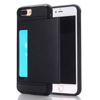 iPhone 7 / 8 plus hybrid case hoesje met ruimte voor 2 pasjes - zwart