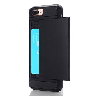 iPhone 7 / 8 plus hybrid case hoesje met ruimte voor 2 pasjes - zwart