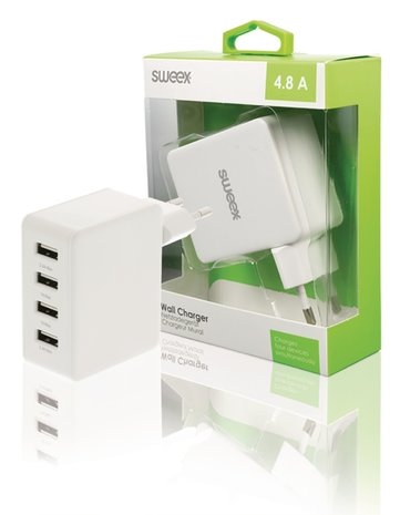 Sweex Lader 4-Uitgangen 4.8 A USB Wit