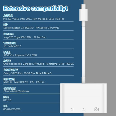 USB-C Camera connection kit 3 in 1 voor iPad &amp; andere apparaten met USB-C aansluiting / USB / MICRO SD