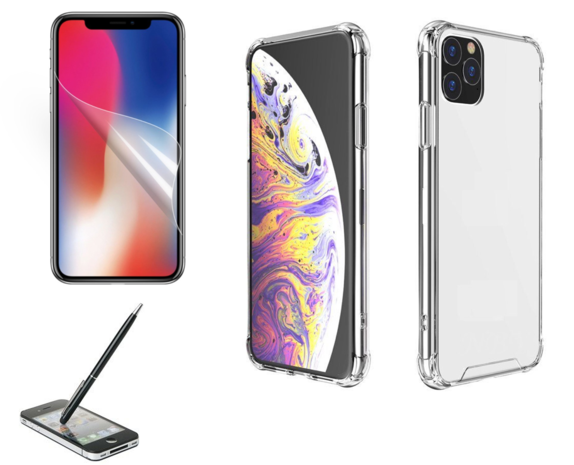 iPhone 11 / iPhone XR bumper case TPU & acryl + screen protector + 2 in 1 stylus pen