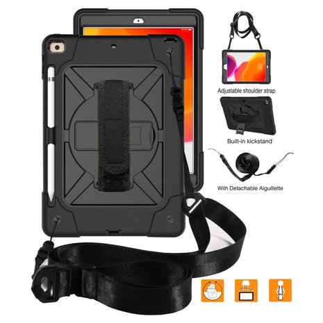 iPad 10.2 (2019) Hand Strap hoes armor case met nekkoord - Zwart