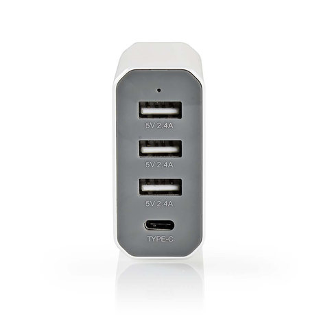Nedis Wandoplader | 8,0 A | 4 uitgangen | 3x USB-A | 1x USB-C | Wit