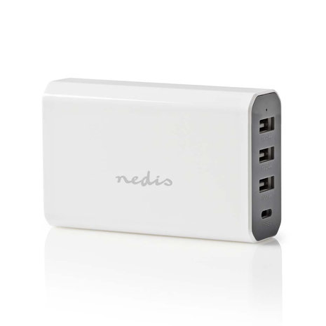 Nedis Wandoplader | 8,0 A | 4 uitgangen | 3x USB-A | 1x USB-C | Wit