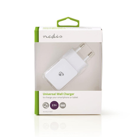 Nedis Wandoplader | 2,1 A | 1 uitgang | USB-A | Wit