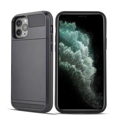 iPhone 12/ iPhone 12 Pro hybrid case hoesje met ruimte voor 2 pasjes - zwart