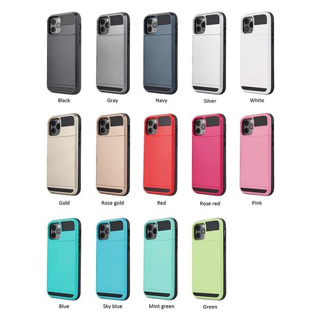 iPhone 12/ iPhone 12 Pro hybrid case hoesje met ruimte voor 2 pasjes - zwart