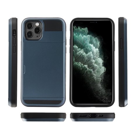 iPhone 12/ iPhone 12 Pro hybrid case hoesje met ruimte voor 2 pasjes - zwart