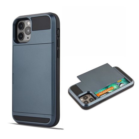 iPhone 12/ iPhone 12 Pro hybrid case hoesje met ruimte voor 2 pasjes - zwart