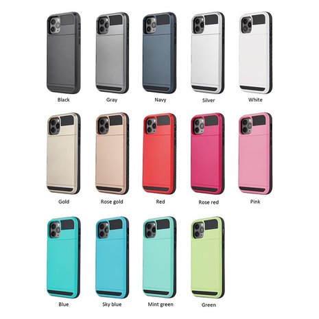 iPhone 12/ iPhone 12 Pro hybrid case hoesje met ruimte voor 2 pasjes - zilver