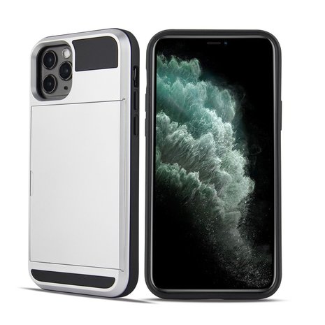 iPhone 12/ iPhone 12 Pro hybrid case hoesje met ruimte voor 2 pasjes - zilver