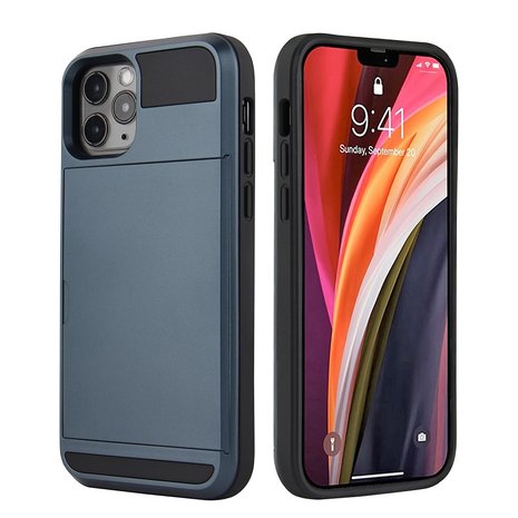 iPhone 12/ iPhone 12 Pro hybrid case hoesje met ruimte voor 2 pasjes - zilver