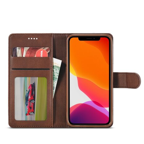 LC.IMEEKE Wallet / portemonnee hoesje voor iPhone 12 - coffee / bruin