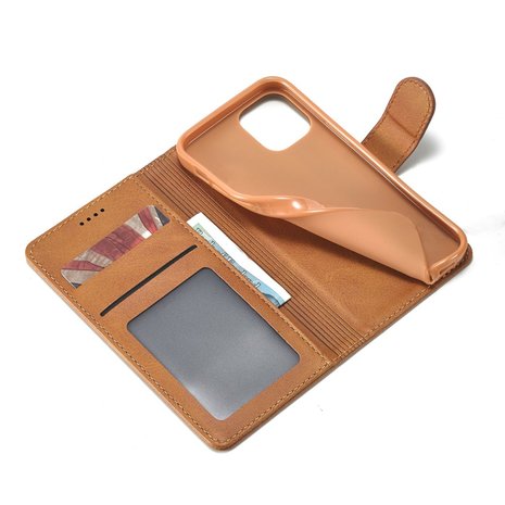 LC.IMEEKE Wallet / portemonnee hoesje voor iPhone 12 - cognac / bruin