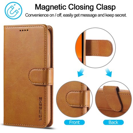 LC.IMEEKE Wallet / portemonnee hoesje voor iPhone 12 - cognac / bruin