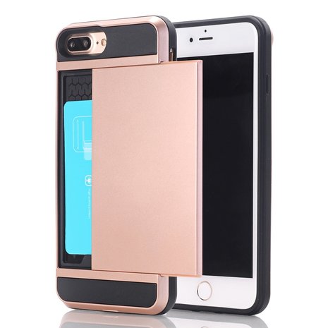 iPhone  7 Plus / 8 plus hybrid case hoesje met ruimte voor 2 pasjes - ros&eacute; goud