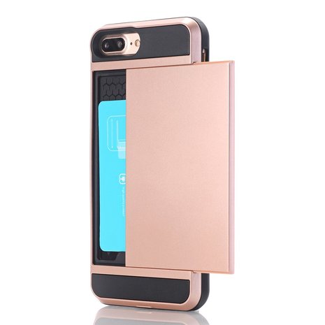 iPhone  7 Plus / 8 plus hybrid case hoesje met ruimte voor 2 pasjes - ros&eacute; goud