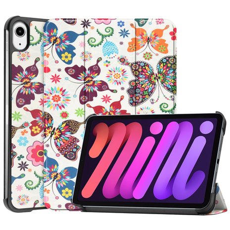 Tri-fold smart case hoes voor iPad mini (2021) - vlinders en bloemen