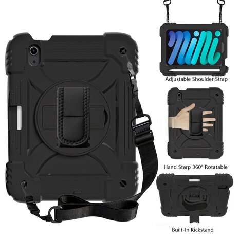 Hand Strap hoes armor case voor&nbsp;iPad mini (2021) - Zwart