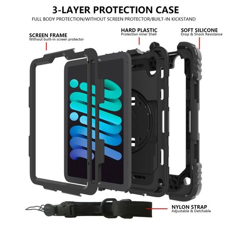 Hand Strap hoes armor case voor&nbsp;iPad mini (2021) - Zwart