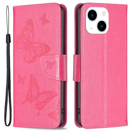 iPhone 14 Wallet / Portemonnee Case Hoesje - Roze Vlinders