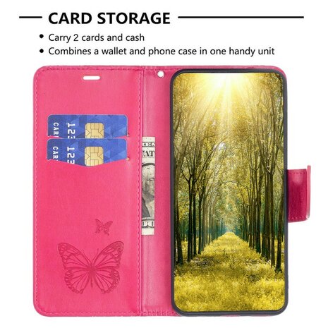 iPhone 14 Wallet / Portemonnee Case Hoesje - Roze Vlinders