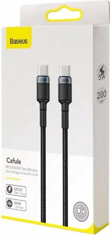 Baseus Cafule USB-C naar USB-C kabel 2 meter - 5A - 100W - PD2.0 Power Delivery