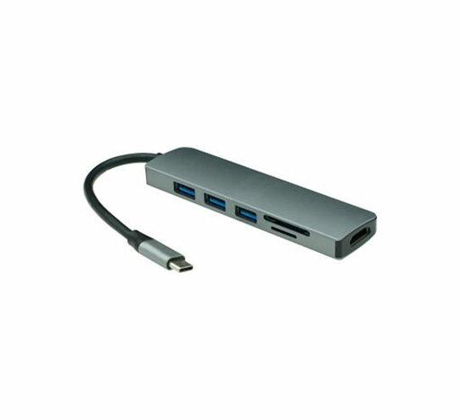 USB C hub 6 in 1 met Cardreader SD, Micro SD, HDMI en 3x USB-A ondersteund 4K UHD