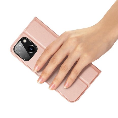 DUX DUCIS Skin Pro Series Stand Case voor iPhone 15, Kaarthouder van PU-leer - Roze