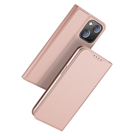 DUX DUCIS Skin Pro Series Stand Case voor iPhone 15, Kaarthouder van PU-leer - Roze