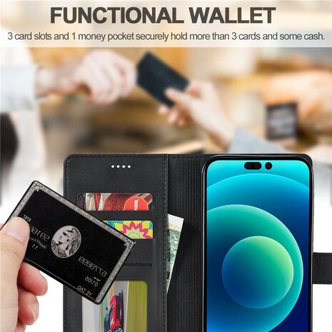 LC.IMEEKE Wallet Case voor iPhone 15 - Zwart