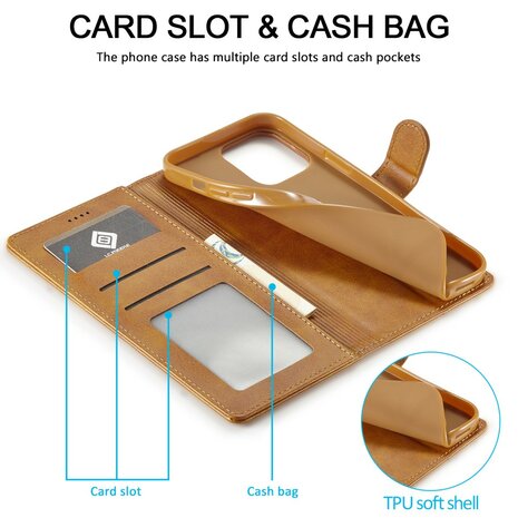 LC.IMEEKE Wallet Case voor iPhone 15 Pro - Chic Cognac Bruin