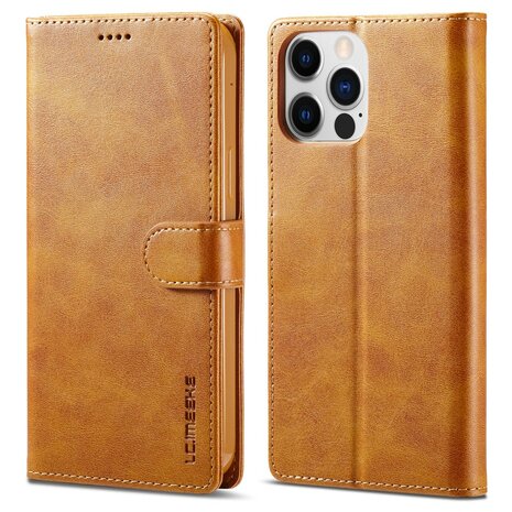 LC.IMEEKE Wallet Case voor iPhone 15 Pro - Chic Cognac Bruin