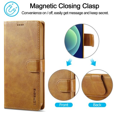 LC.IMEEKE Wallet Case voor iPhone 15 Pro - Chic Cognac Bruin