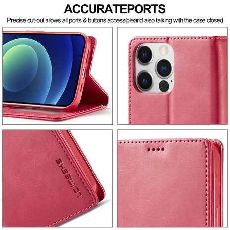 LC.IMEEKE Wallet Case Portemonnee Hoesje voor iPhone 15 Pro - Roze