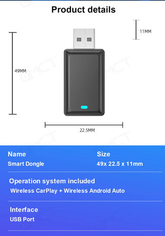 Draadloze Apple Carplay Adapter USB Bluetooth 5.0 - 5 GHz wifi - Android Auto 