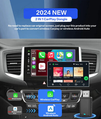 Draadloze Apple Carplay Adapter USB Bluetooth 5.0 - 5 GHz wifi - Android Auto 
