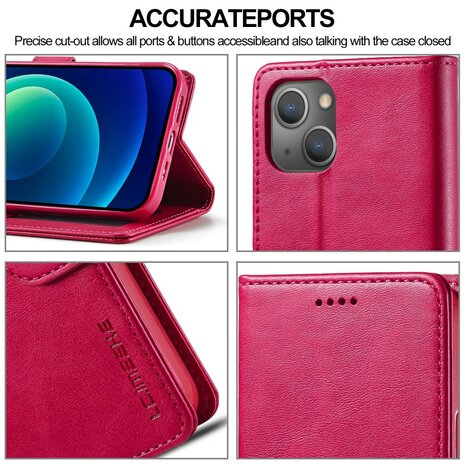 LC.IMEEKE Wallet Case Portemonnee Hoesje voor iPhone 15 Plus - Roze