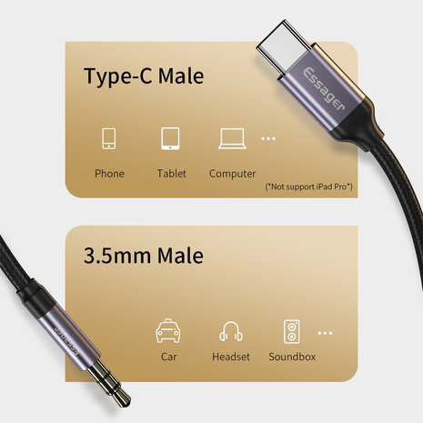 USB-C naar 3.5mm AUX kabel 1 Meter met Dac geschikt voor iPad / iPhone