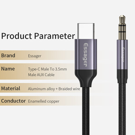 USB-C naar 3.5mm AUX kabel 1 Meter met Dac geschikt voor iPad / iPhone