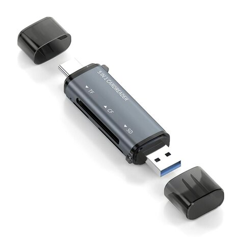 SD / Micro SD kaartlezer USB-C, Micro USB en USB-A voor MacBook, iPad pro, Windows, Samsung Galaxy e.d.