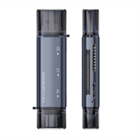 SD / Micro SD kaartlezer USB-C, Micro USB en USB-A voor MacBook, iPad pro, Windows, Samsung Galaxy e.d.