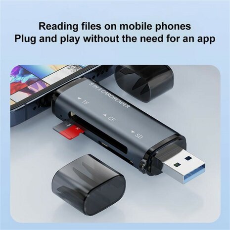 SD / Micro SD kaartlezer USB-C, Micro USB en USB-A voor MacBook, iPad pro, Windows, Samsung Galaxy e.d.