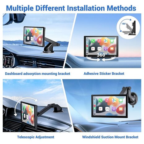 W519 - 9 inch Draadloos CarPlay &amp; Android Auto Scherm met GPS Navigatie, Spraakbediening en Mirror Link