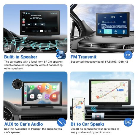 W519 - 9 inch Draadloos CarPlay &amp; Android Auto Scherm met GPS Navigatie, Spraakbediening en Mirror Link
