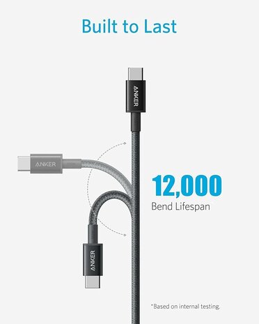 Anker 100W Nylon USB-C naar USB-C kabel  voor iPhone 15, iPad Pro, iPad Air e.d. - 1.8 Meter - Zwart