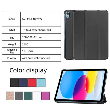 iPad 10.9 (2022 / 2025) tri-fold smart case hoes - zwart